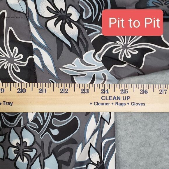 North Shore Surf Mens Large Button Up Hawaiian Shirt Nylon Gray White Blue USA - Picture 7 of 9